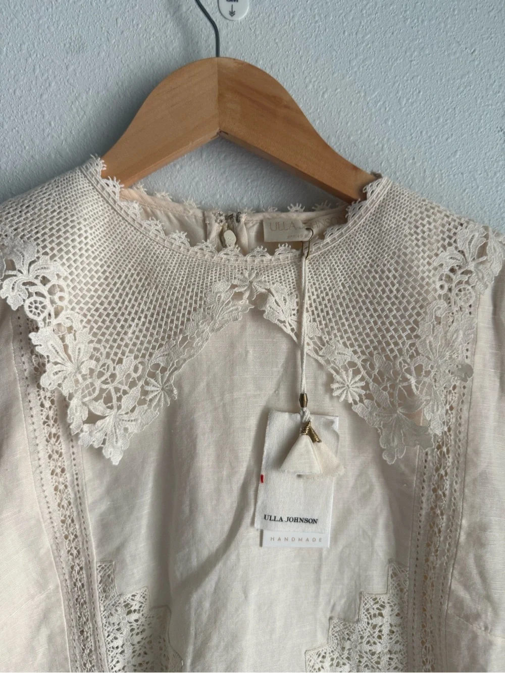 ULLA JOHNSON Romantic Lace-Detail Cream Women's Blouse NWT SZ 2 - Picture 4 of 7